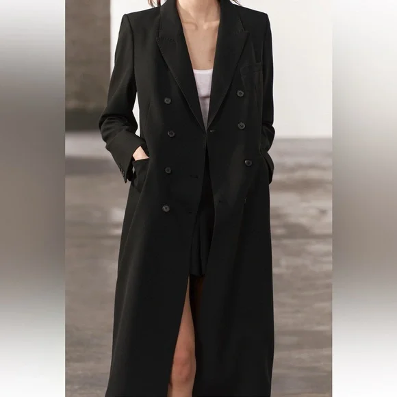 Zara Tailored Double Breasted Coat Black ZW COLLECTION size XS NWT - Picture 4 of 16